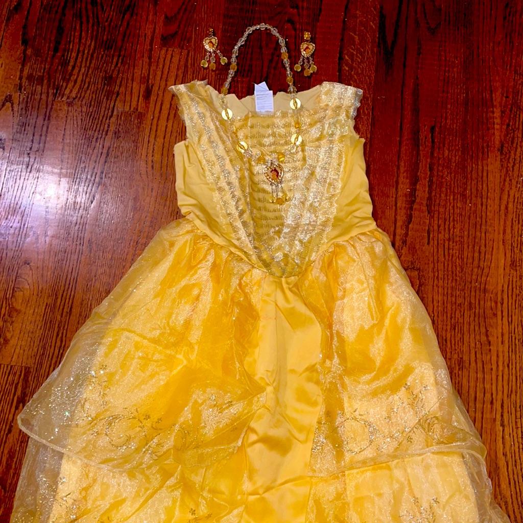 Disney Princess Belle Dress And Set Of Earrings And Necklace